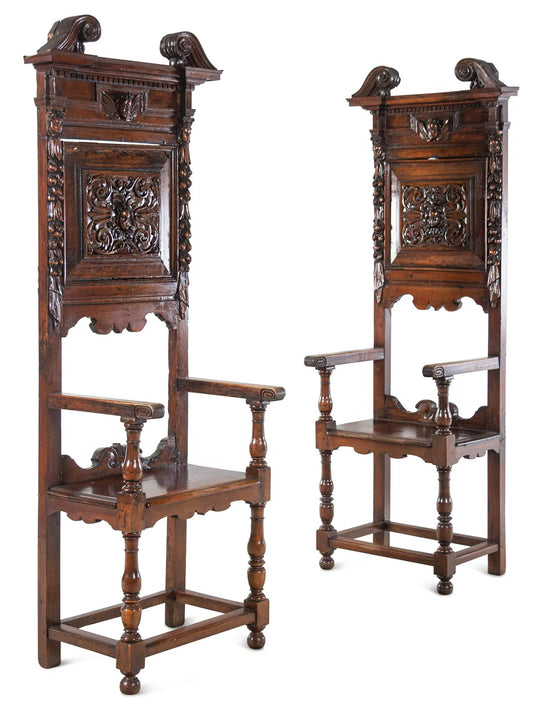 Pair of 17th Century Renaissance Revival Hall Armchairs
