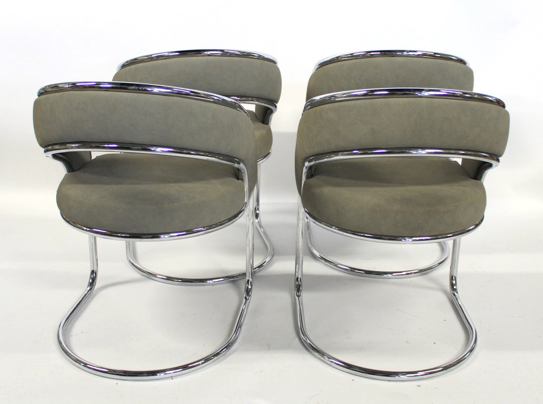 4 Chrome Cantilever Upholstered Chairs