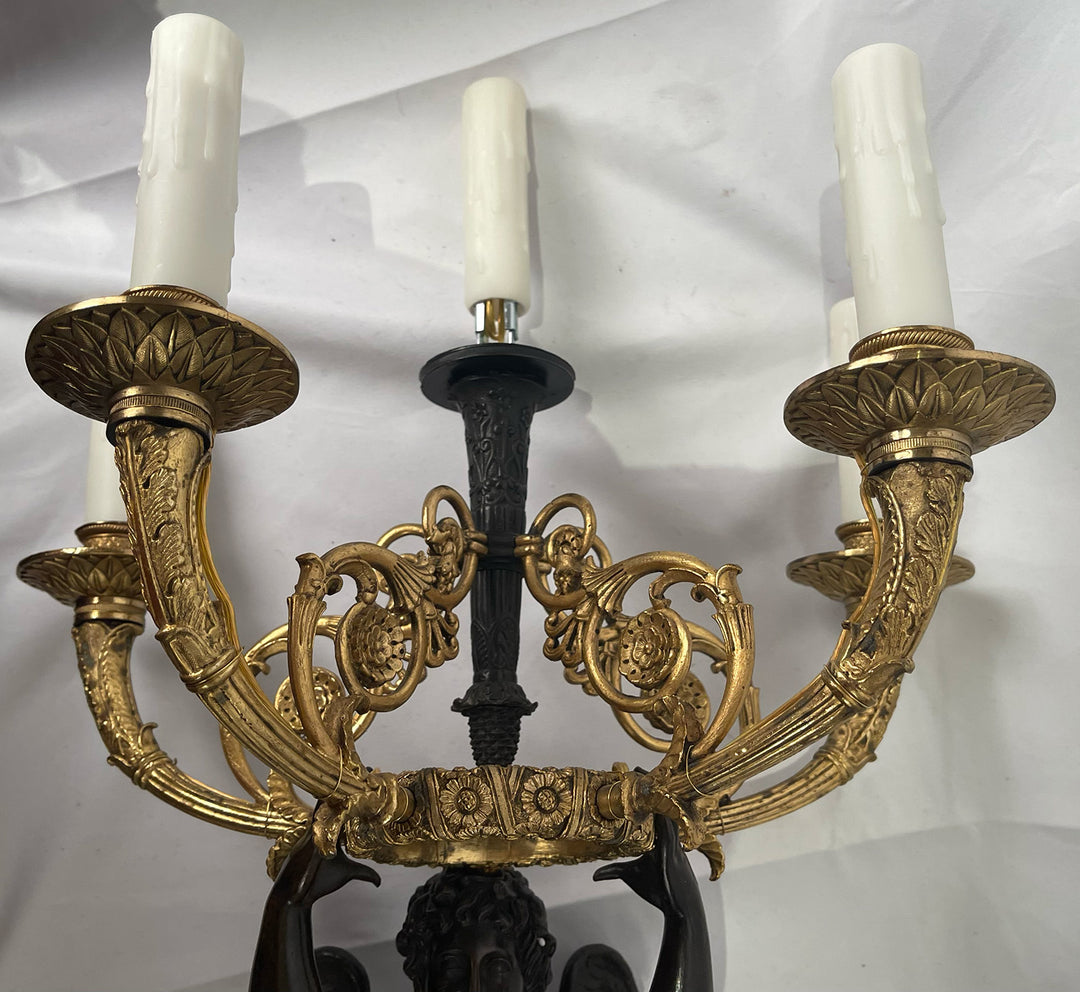 Pair of 19th Century French Gilt and Bronze Figural Sconces