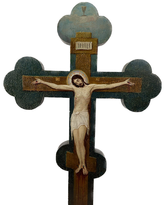 Early 19th Century Painted Russian Icon Crucifix
