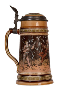 Old German Drinking Group Mettlach Stein