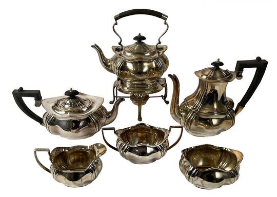 Early 20th Century English Silver Tea Set with Black Handles