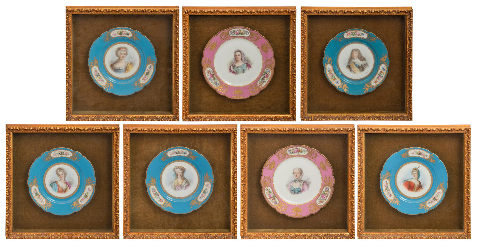 19th Century Collection of Seven Framed Sèvres Porcelain Plates