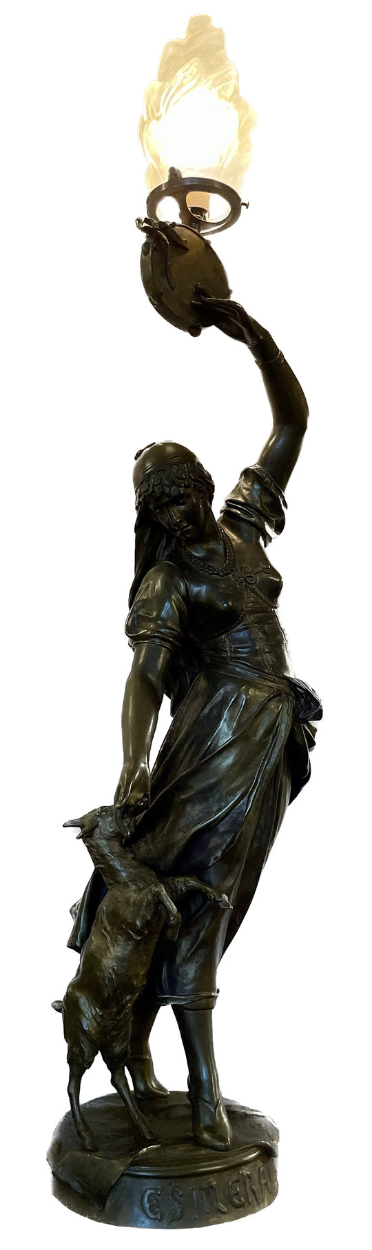 Esmeralda by Eugene Marioton Bronze Figural Lamp