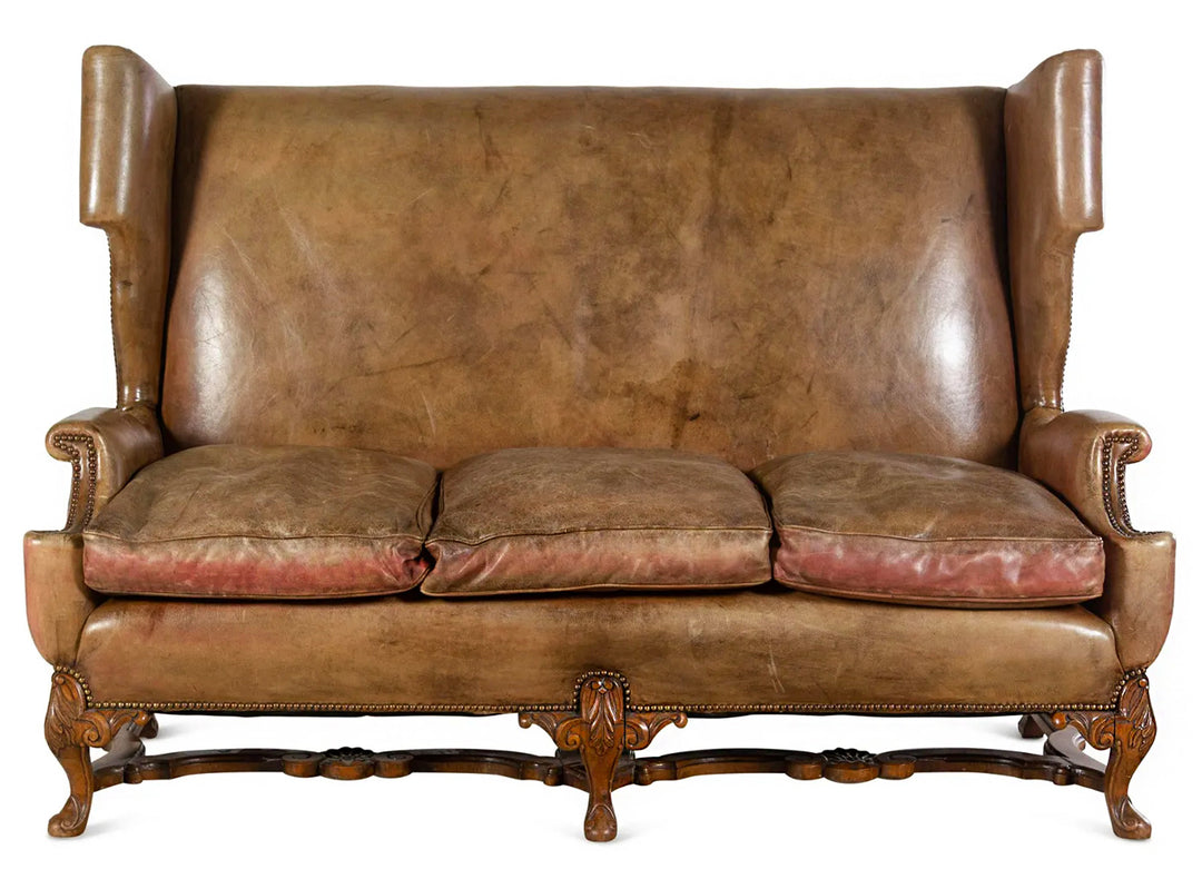 Early 20th Century English Leather Sofa