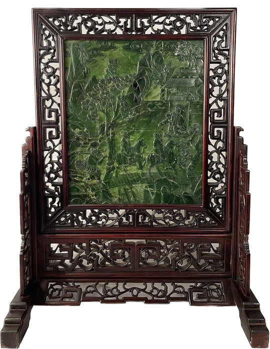 Pair of Chinese Spinach Jade Table Screens