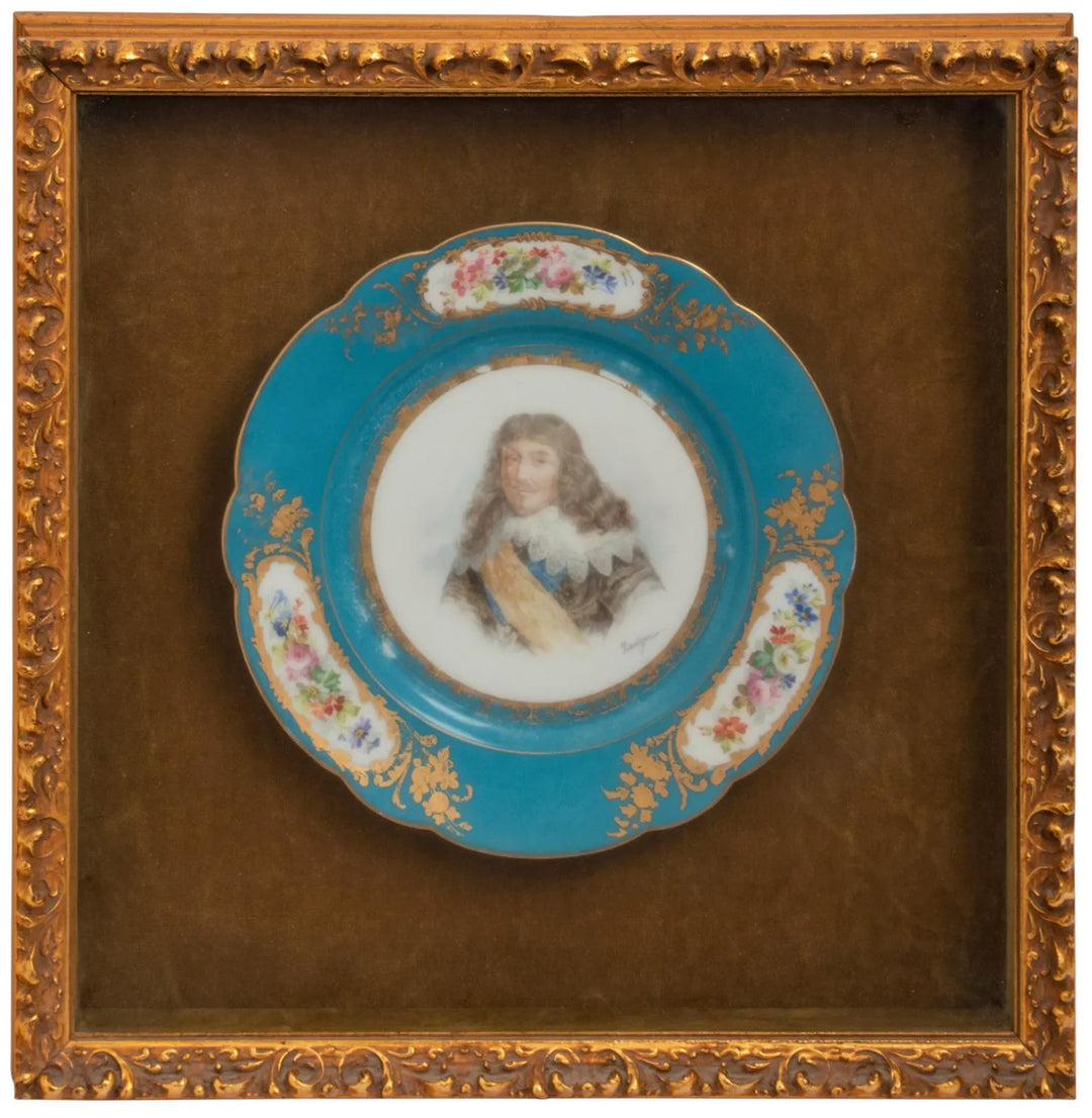 19th Century Collection of Seven Framed Sèvres Porcelain Plates