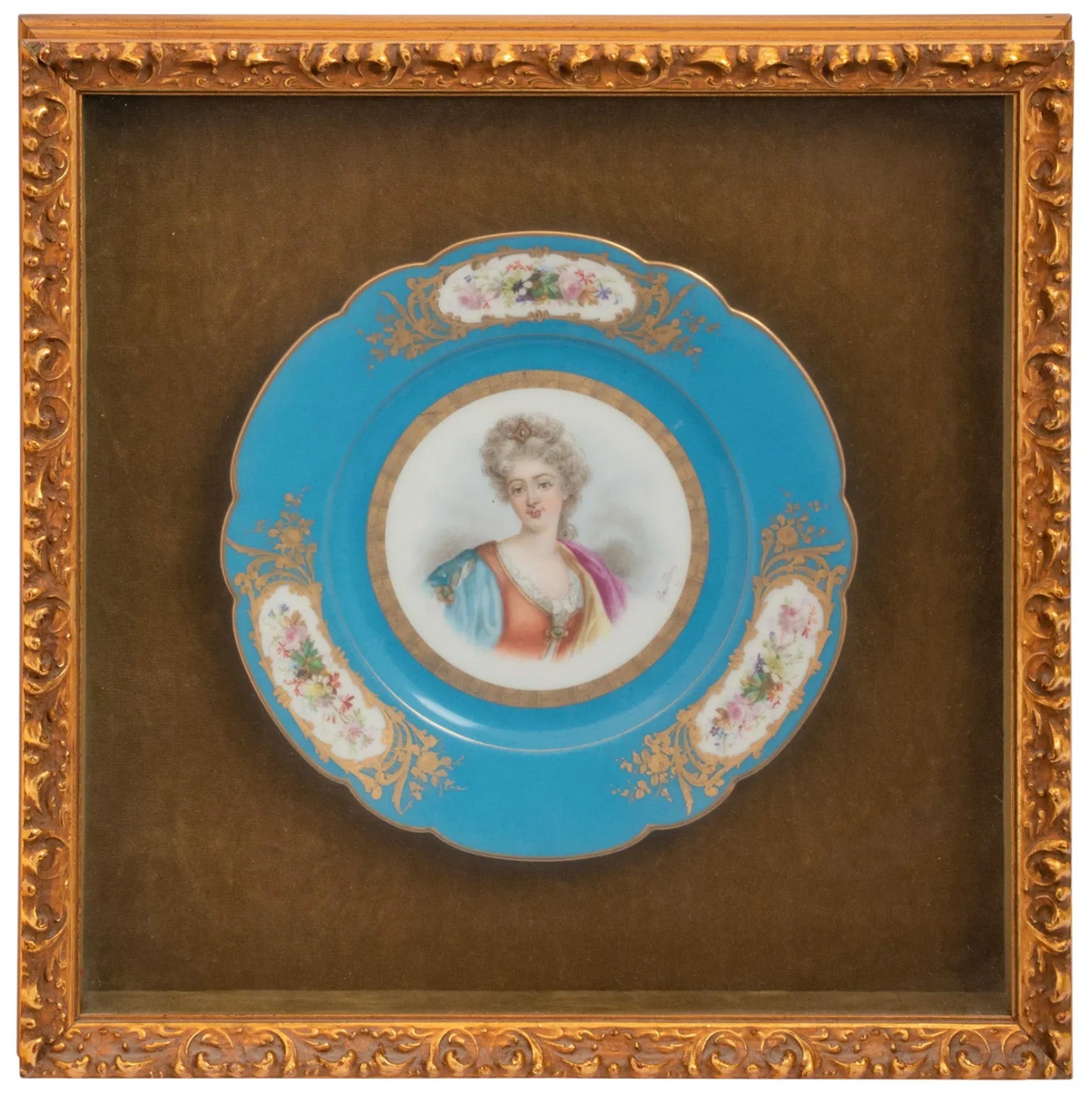 19th Century Collection of Seven Framed Sèvres Porcelain Plates