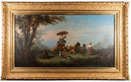 Shepherdess and Her Flock by 19th C. Lyonnaise School