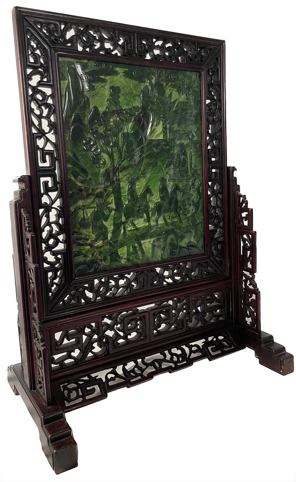 Pair of Chinese Spinach Jade Table Screens