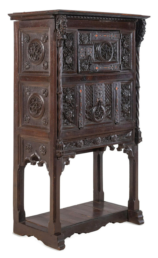 17th Century Gothic Revival Carved Cabinet on Stand