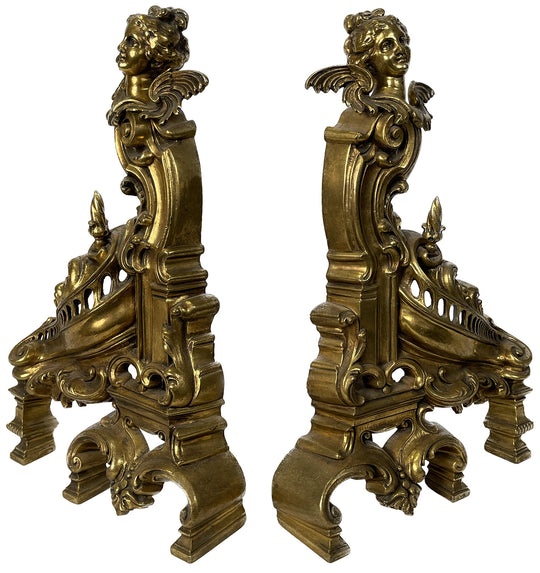 Pair of Louis XV-Style Figural Brass Andirons