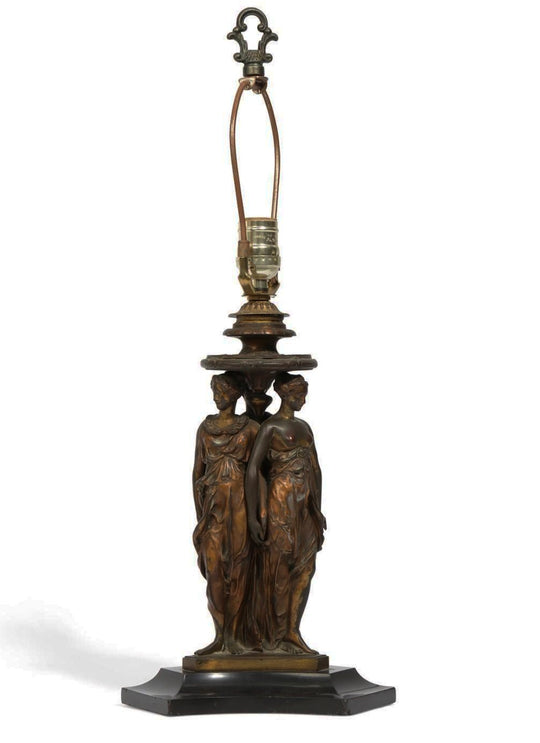 19th Century Bronze Three Goddesses Lamp