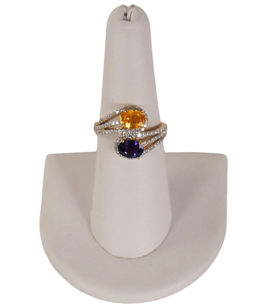14 Karat Yellow Gold Violet & Yellow Sapphire Diamond Bypass Ring