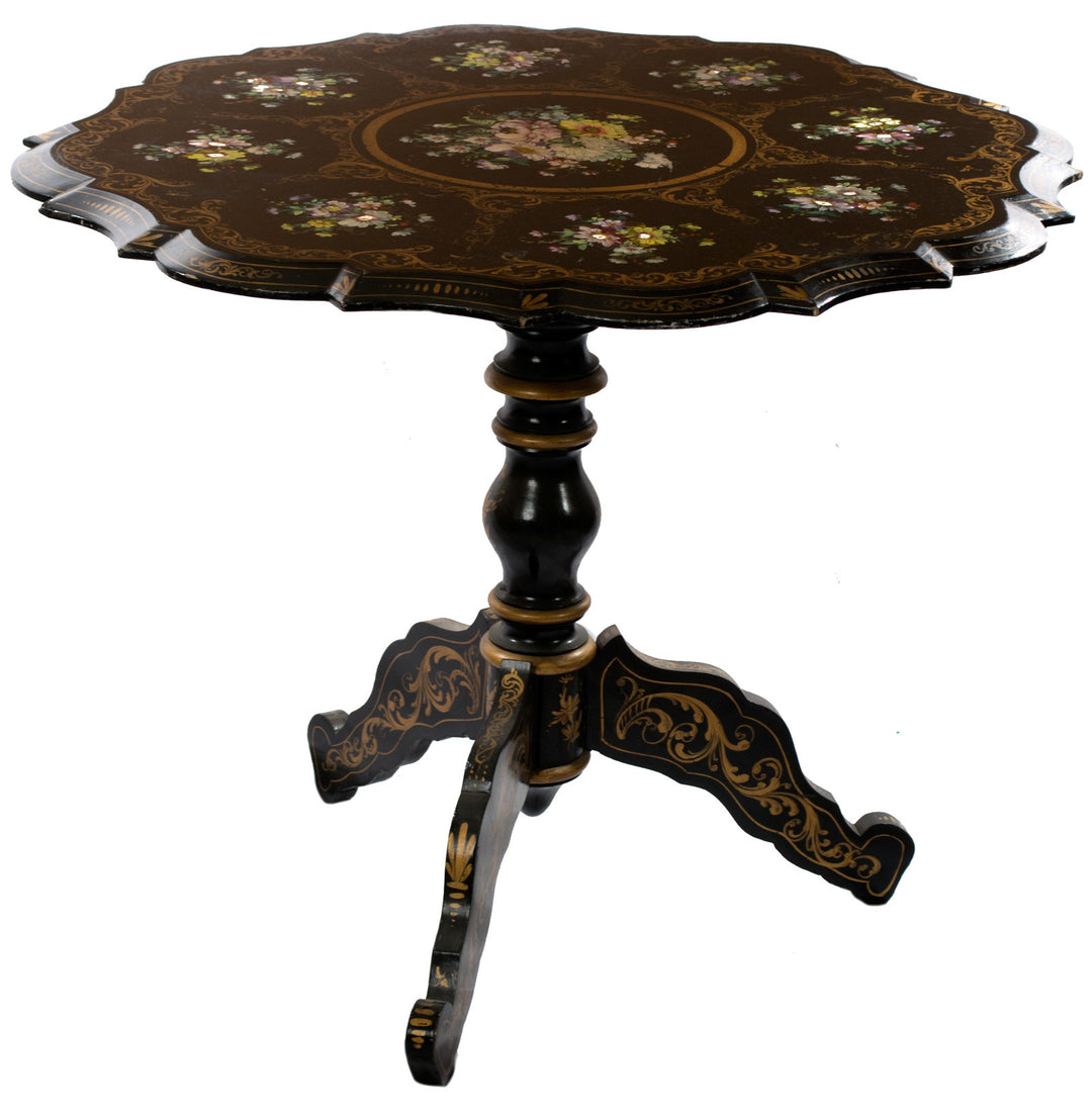 French Beaux-Arts Occasional Table with Floral Cartouches