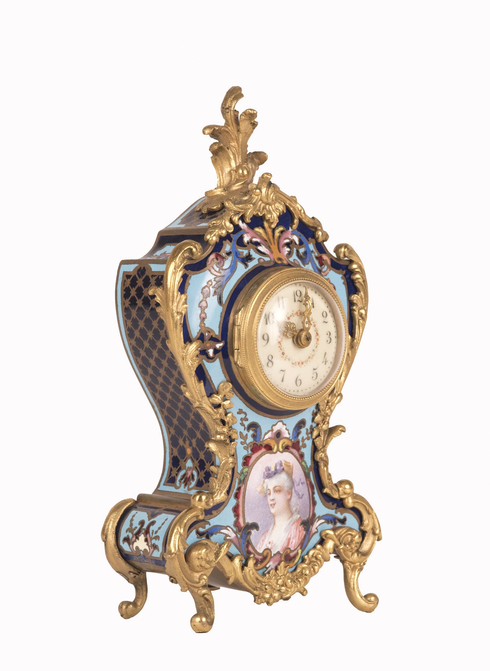 A Louis XV Style Cloisonné Gilt Bronze Mounted Mantel Clock