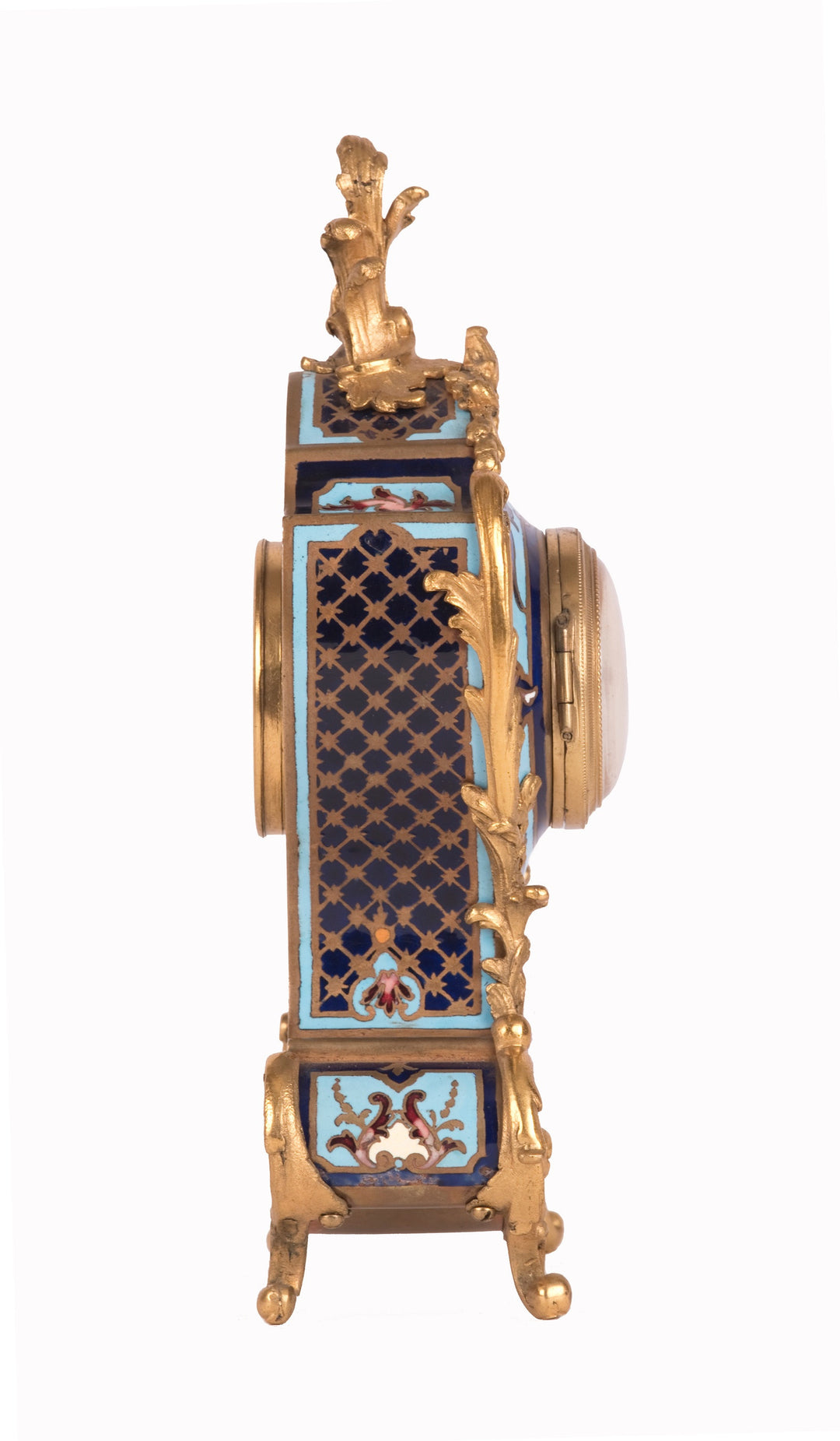 A Louis XV Style Cloisonné Gilt Bronze Mounted Mantel Clock