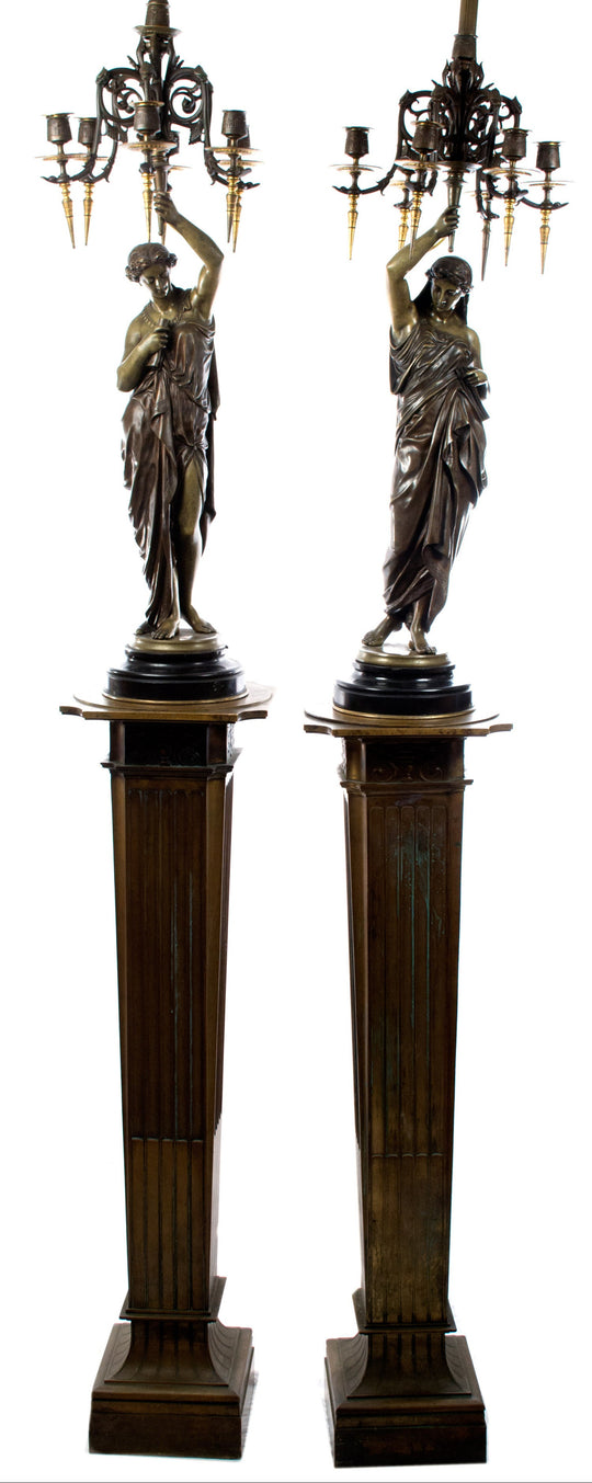 A Pair of Monumental Figural Candelabra on Stands by Émile Picault