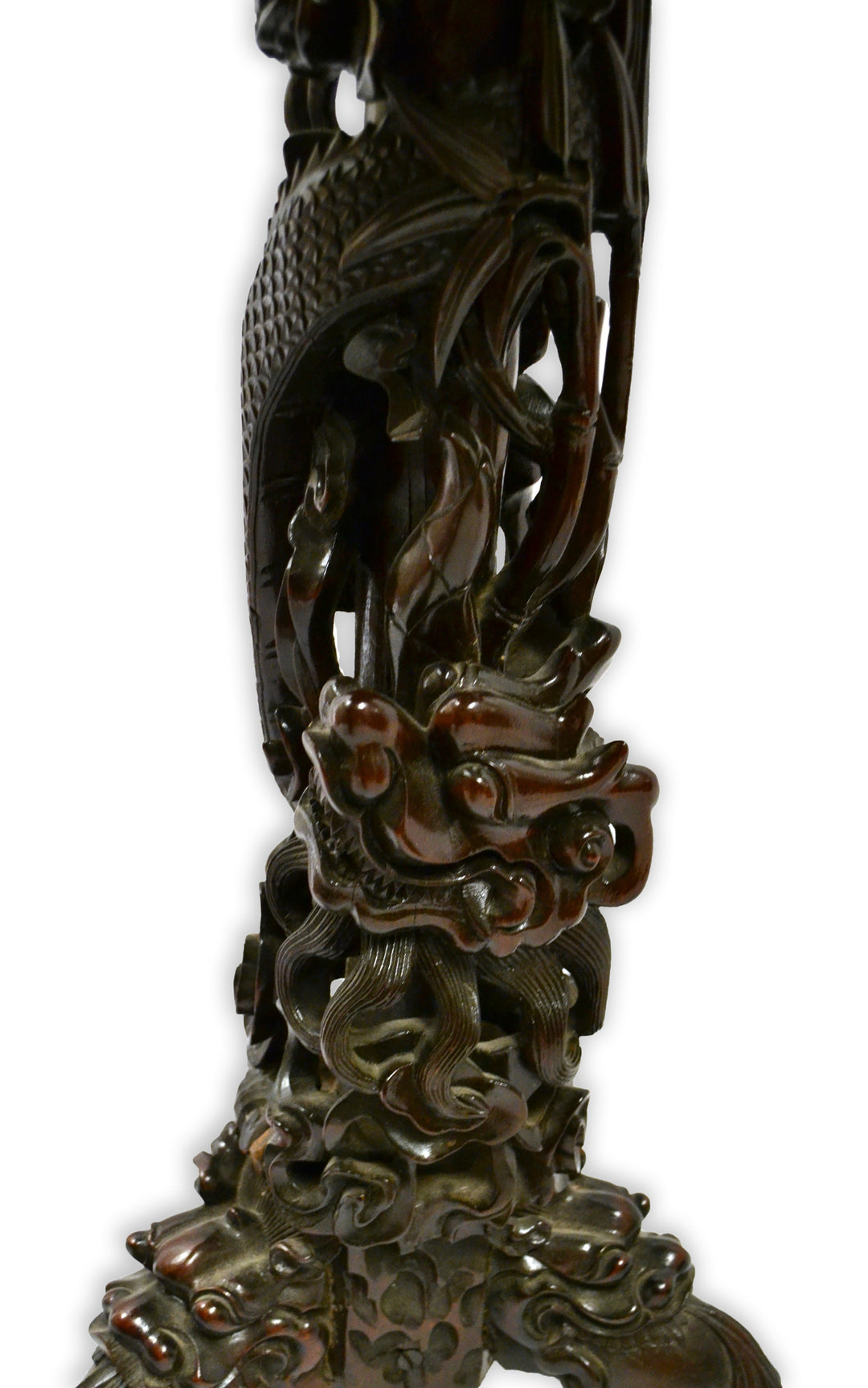 Elaborately Carved Qing Dragon Table with Marble Top