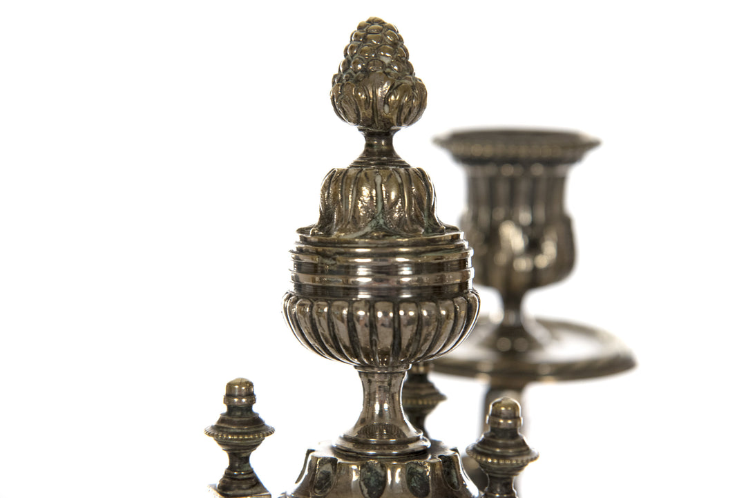 Pair of French Neoclassical Silver-plated Bronze Candelabra