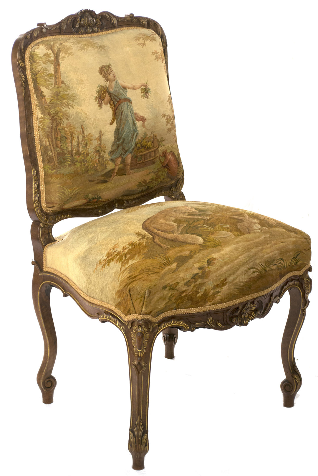 A Pair of Gilt Aubusson Tapestry Mahogany Chairs