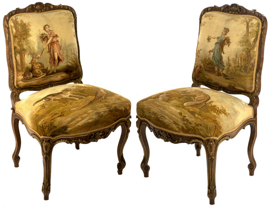 A Pair of Gilt Aubusson Tapestry Mahogany Chairs