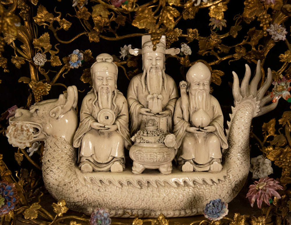 Monumental Japy Frères ormolu Chinoiserie clock (c. 1870 and porcelain, c. 1800)