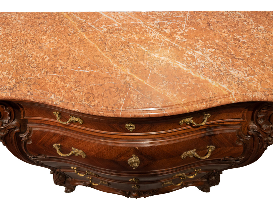 French Louis XV Style Rosewood Bombé Commode With Marble Top