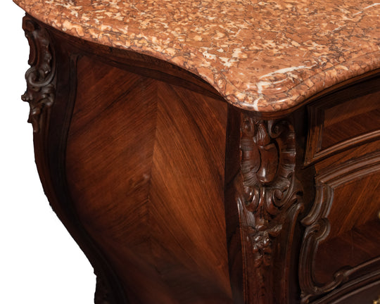 French Louis XV Style Rosewood Bombé Commode With Marble Top