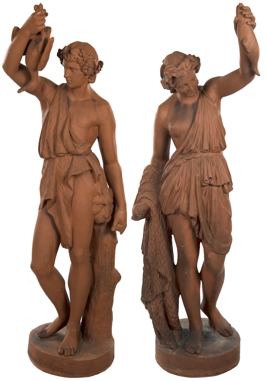 Italian Terracotta Figures of Hunting and Fishing (Cacciatore e Pescatrice)