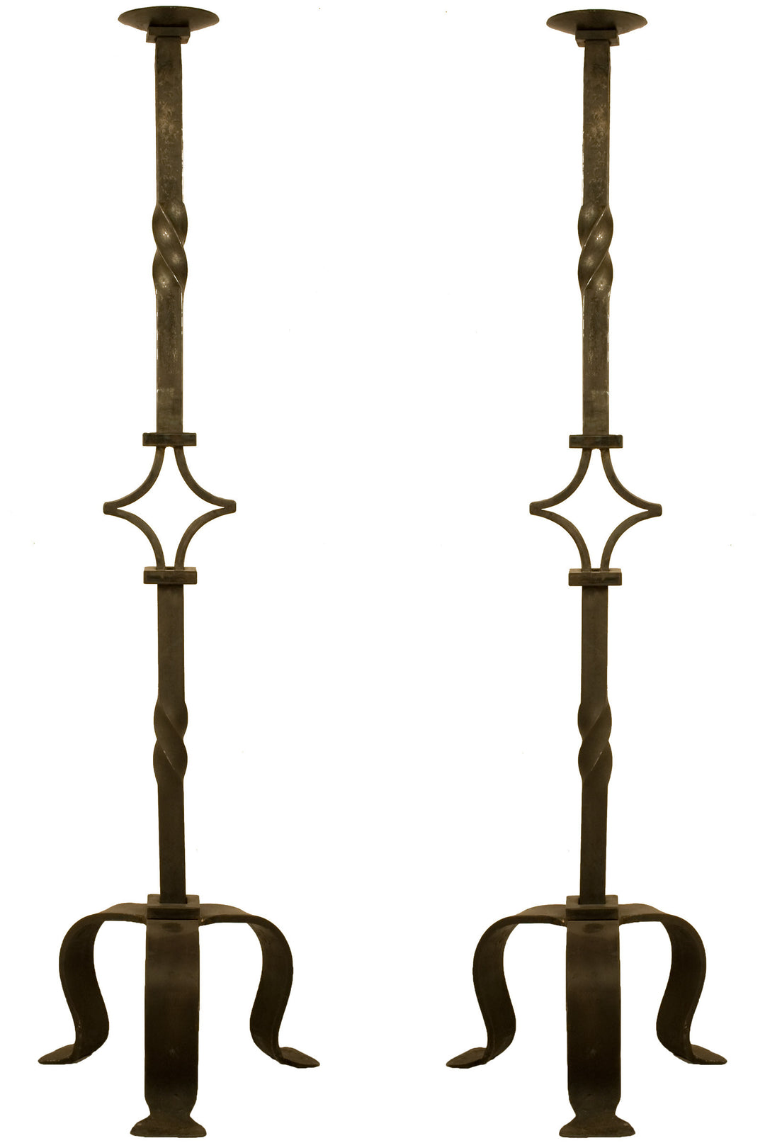 19th Century Pair of Wrought Iron Candlesticks