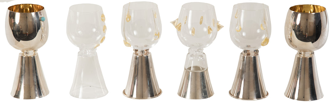 A Set of Six Cleto Munari Sterling Silver and Glass Goblets