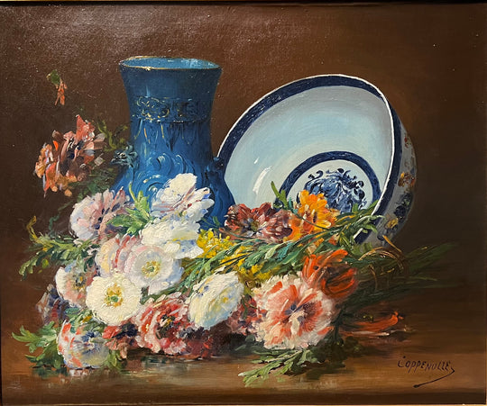 Still Life of Porcelain and Flowers by Edmond Von Coppenolle