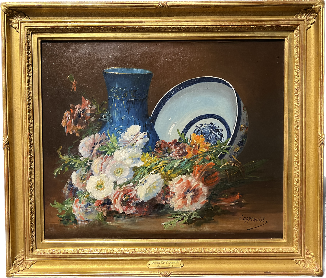 Still Life of Porcelain and Flowers by Edmond Von Coppenolle
