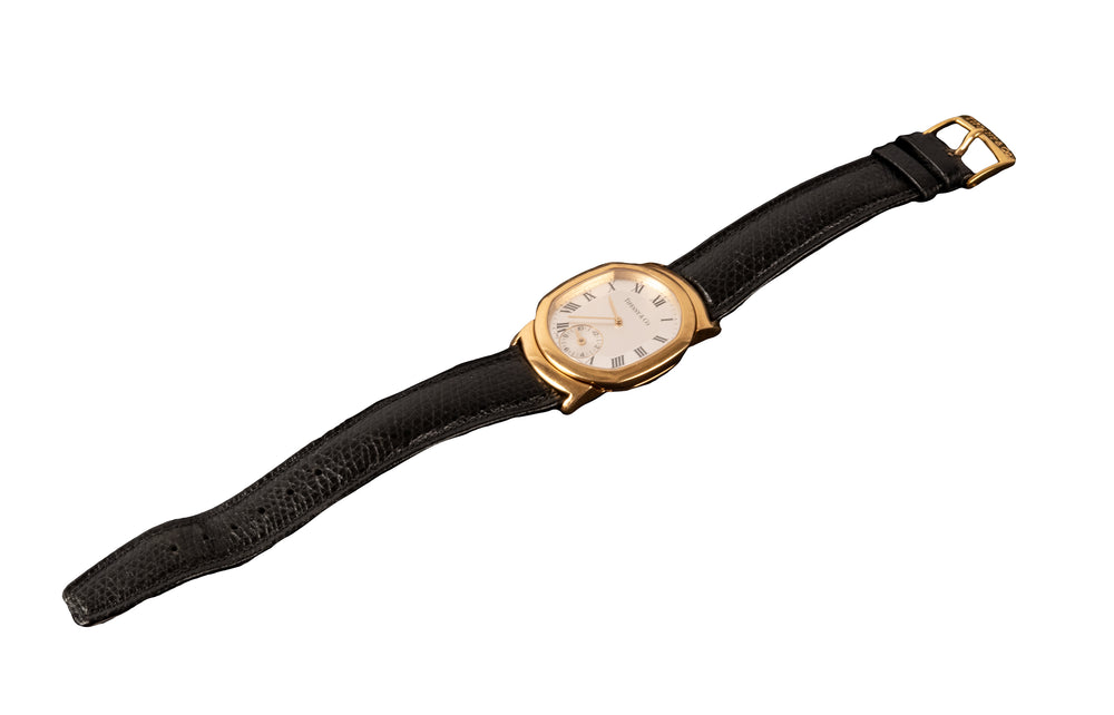 18-Karat Yellow Gold Tiffany & Co. Dual-Time Tonneau-Shaped Wristwatch